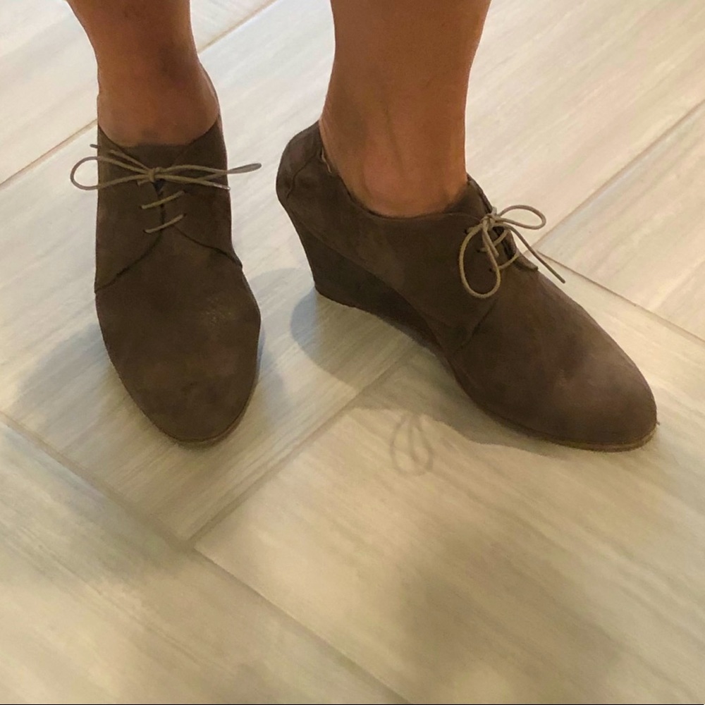 Fawn Suede Lace Up Wedge Booties
